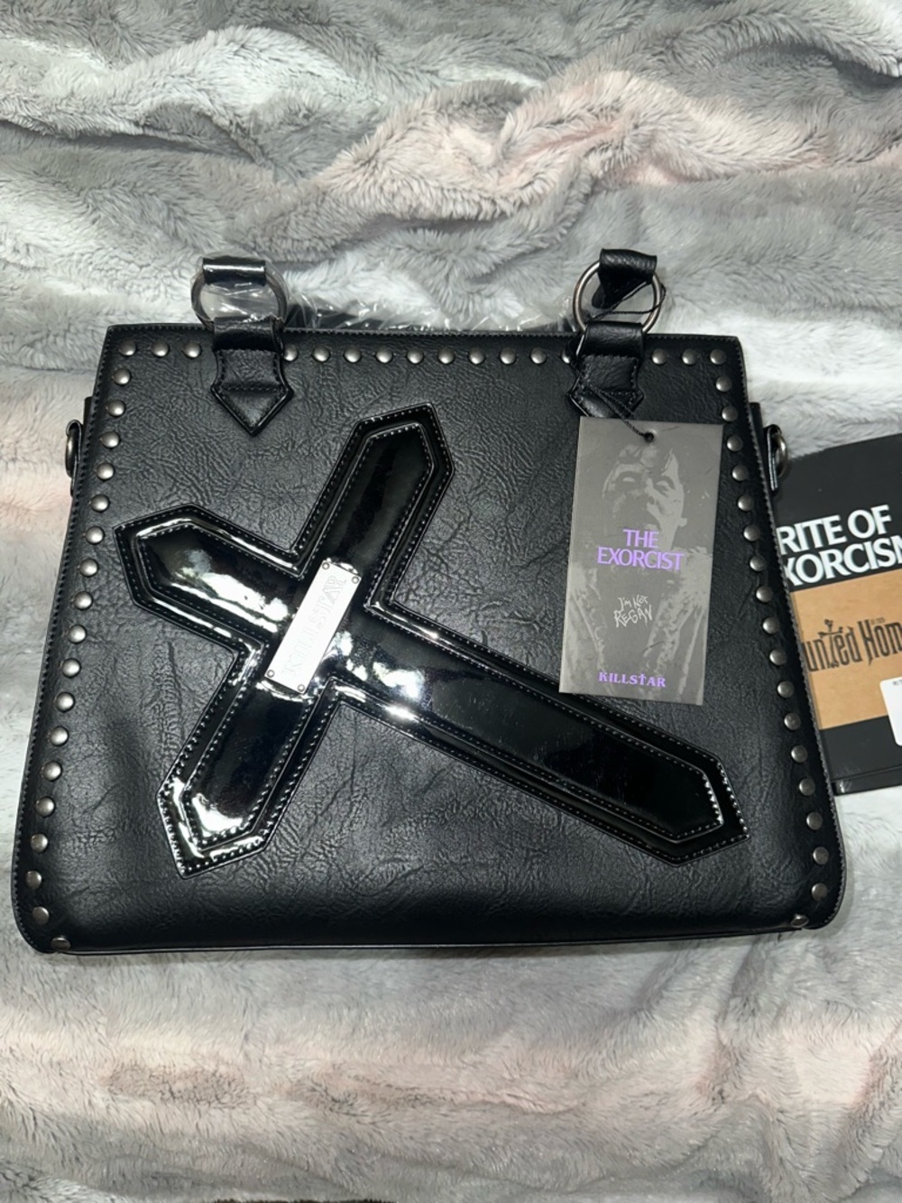 Killstar Black Studded Patent Cross Exorcist Bag